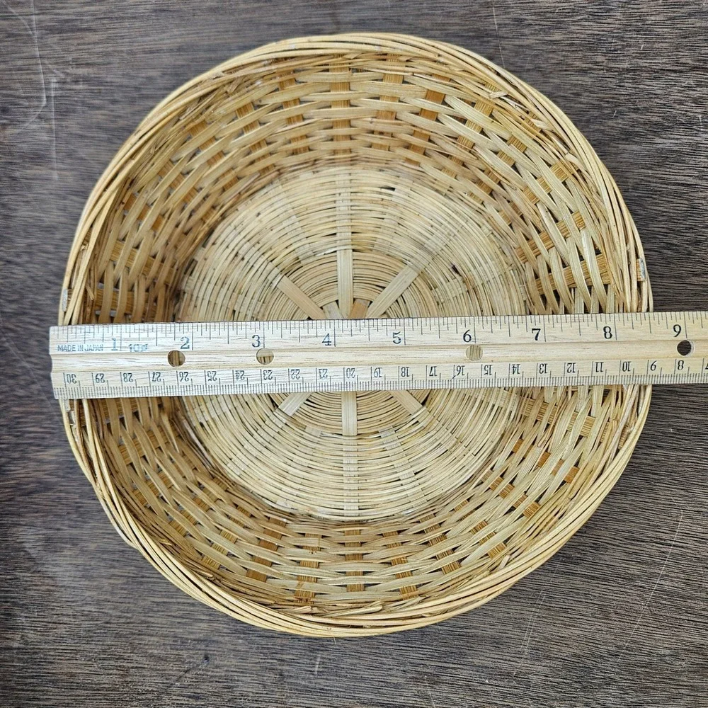 Vintage Natural Woven‎ Bamboo Round Basket Boho Farmhouse Fruit Bowl 8.5 Inch